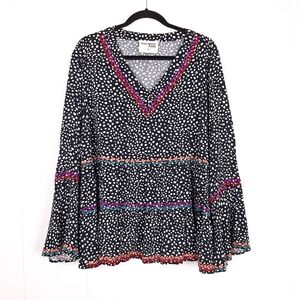 Savanna Jane embroidered polka dot bell sleeve top flowy relaxed boho maximalist